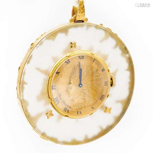 Paul DITISHEIM. Pendentif montre en or jaune (750) 18K circu...