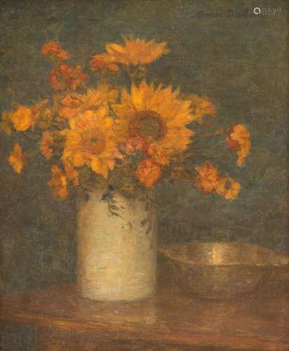 Marie DUHEM (1871-1918). "Bouquet de fleurs jaunes"...