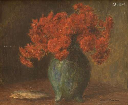 Marie DUHEM (1871-1918). "Chrysanthèmes rouges", h...