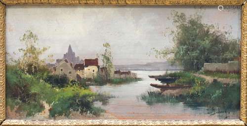 Eugène GALIEN-LALOUE (1854-1941). "Village en bord de r...