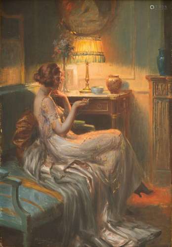 Delphin ENJOLRAS (1857-1945). "Femme pensive au collier...