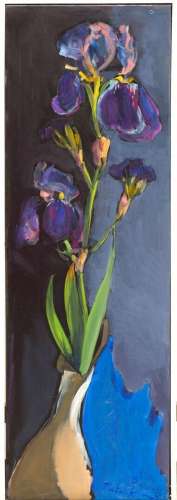 Patrick DUPRETZ (né en 1951). "Iris violets", huil...