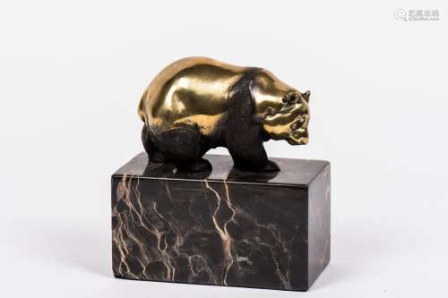 MILO (XXe). "Panda", sujet en bronze doré et bronz...
