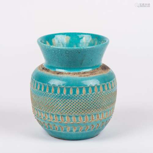 Jean BESNARD (1889-1958). Vase en céramique émaillée bleue t...
