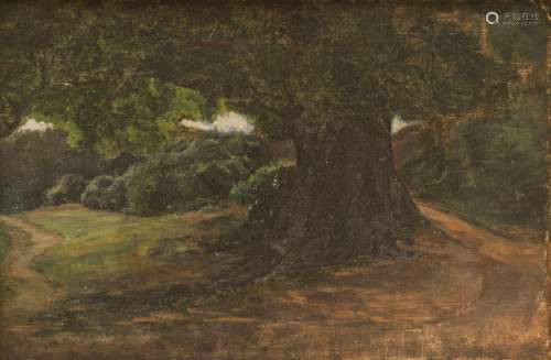 Édouard LECONTE (1837-1869). "Le grand chêne, vallée de...