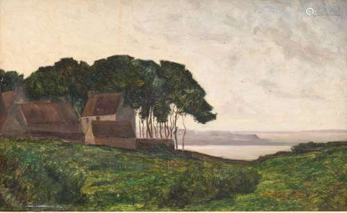 Édouard LECONTE (1837-1869). "Paysage de Bretagne au cr...