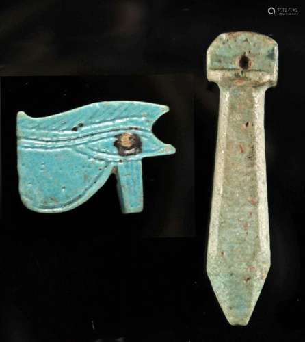 Egyptian Faience Amulets, Eye of Horus + Wadj