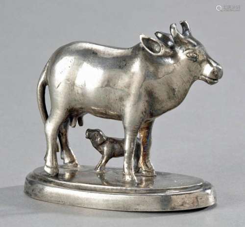 19th C. Indian Silver Altarpiece - Nursing Cow