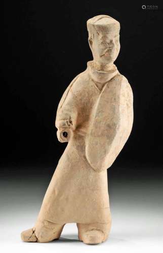 Tall Chinese Han Dynasty Pottery Attendant / Soldier