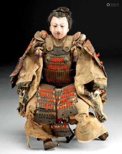 19th C. Japanese Meiji Gofun Doll Samurai / Shogun