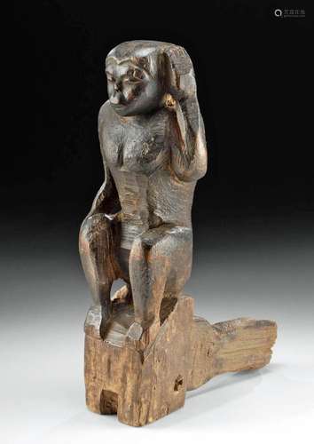 18th C. Burmese Wood Boat Bow Decoration Monkey