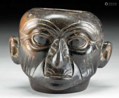 Moche Blackware Portrait Vessel - Head of Male Elder