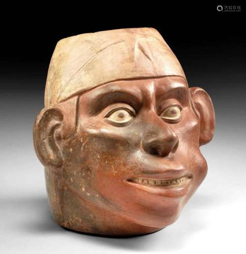 Moche Pottery Portrait Vessel, Male Coca Chewer