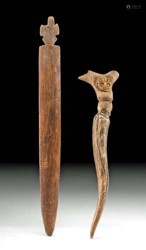 Chancay Wood Weaving Beater & Inca Antler Awl