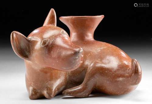 Colima Redware Dog Effigy Vessel, Recumbent Pose