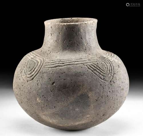 Mississippian Bell Plain Incised Pottery Jar, TLd