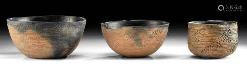 3 Prehistoric Salado Reserve Corrugated Pottery Bowls