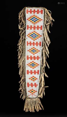 19th C. Native American Sioux Beaded Leather Panel