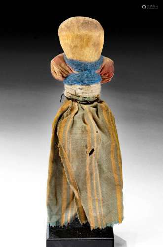 20th C. Argentinian Pilagas Bone Doll Textile Garb