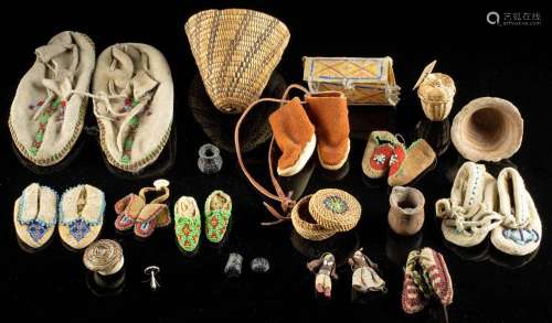 20th C. American Doll Moccasins & Woven Assortment, 20