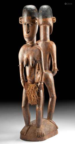 20th C. PNG Wood Figures, Conjoined Male and Female