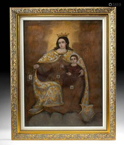 19th C. Spanish Colonial Painting Virgen del Carmen