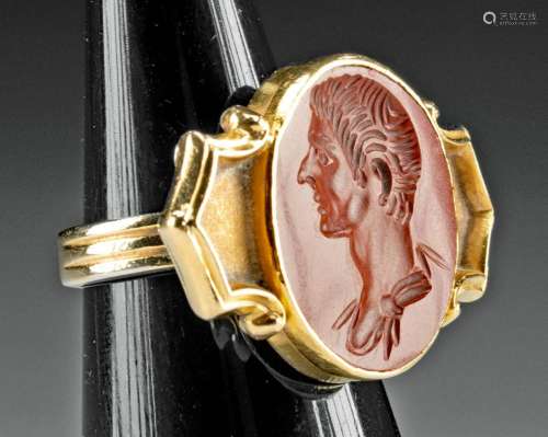 19th C. Neoclassical Gold Ring w/ Jasper Intaglio