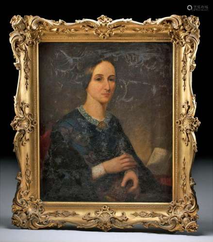 19th C. European Painting Woman w/ Bible