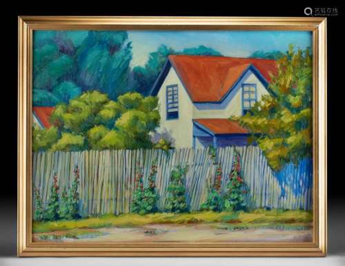 Framed Bob Rohm Painting of Country Cottages (1990s)