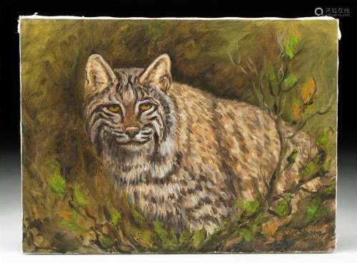 1980s Susanne Nyberg Painting - Bobcat in the Wild