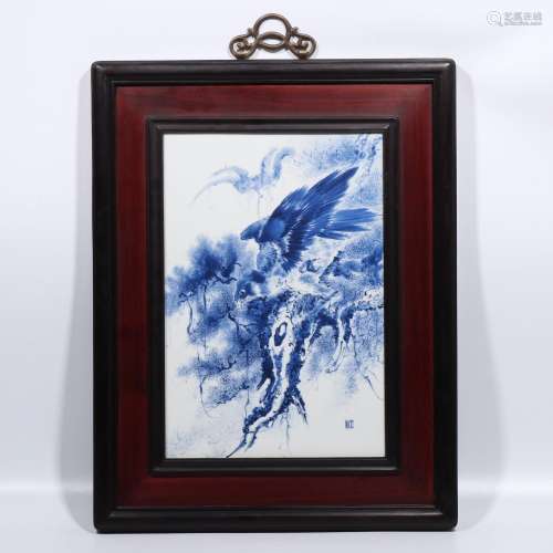 A BLUE AND WHITE WALL PLAQUE.MARK OF WANG BU