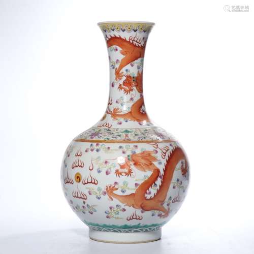 A FAMILLE-ROSE 'DRAGON' BOTTLE VASE.MARK OF XIANFENG