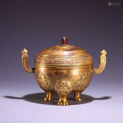 A GILT-BRONZE CENSER AND COVER.MARK OF QIANLONG