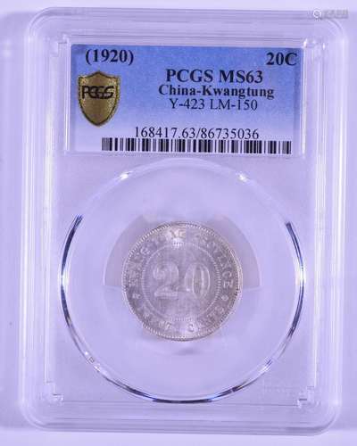 1920.CHINA-KWANGTUNG 20C.PCGS MS 63