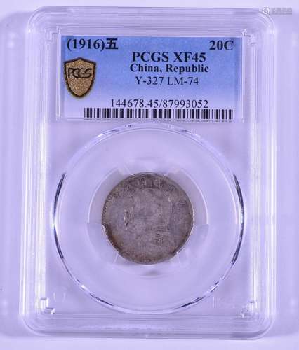 1916.CHINA-REPUBLIC 20 C.PCGS XF 45