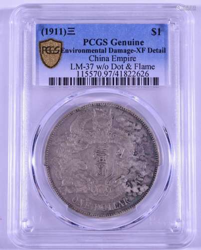1911.CHINA-EMPIRE $ 1.PCGS XF DETAIL