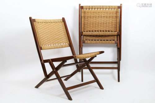 Pair MCM Hans Wegner Style Folding Rope Chairs