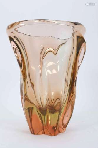 Vintage Murano Pink Green Blown Art Glass Vase