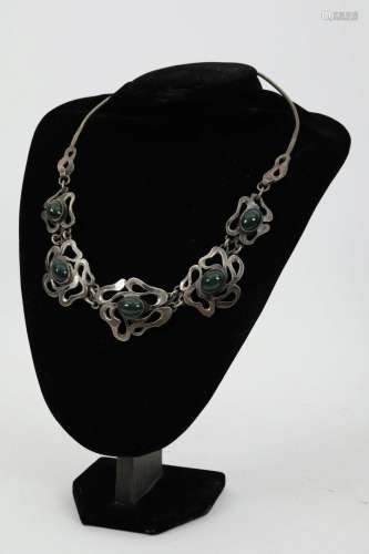 Polish ORNO Modernist Silver Green Gem Necklace