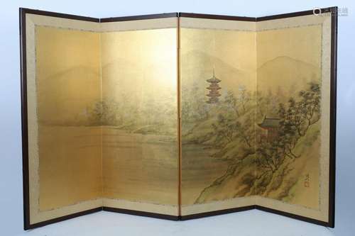 Vintage Signed Hand Painted Chinese Screen