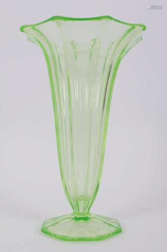 Uranium Vaseline Glass Footed Fluted Vase