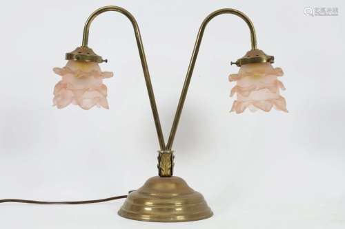 Art Nouveau Two Headed Brass Lamp