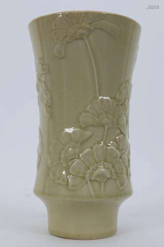 Art Nouveau Ceramic Crackle Celadon Floral Vase