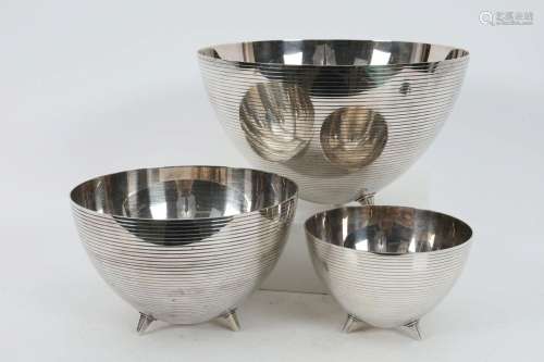 Set of Birks Silver Bauhaus Art Deco Tripod Bowls