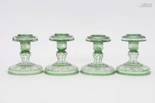 Antique Bohemian Green Cut Crystal Candlesticks