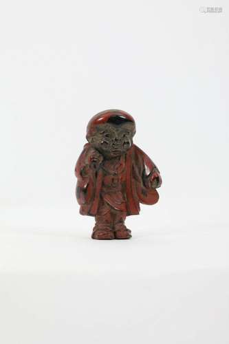 Antique Japanese Lacquer Netsuke Figure with Mask