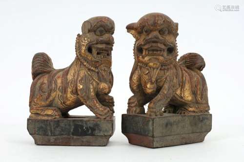 Antique Pair of Chinese Gilt Wood Foo Dogs