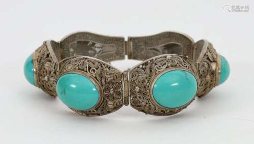 Silver Filigree Turquoise Chinese Export Bracelet