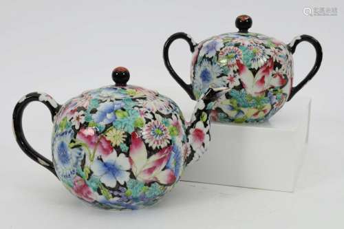Signed Antique Chinese Millefleurs Teapot Sugar