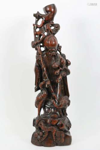 Large Antique Chinese Rosewood Statue, Wise Man